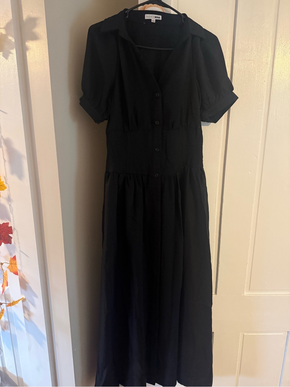 Fashion Nova Black Maxi Button-Front Dress